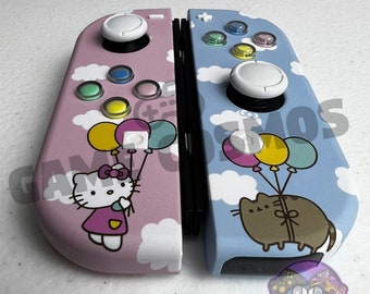 Cute Cartoon Theme - Baby Blue Soft Pink - Custom Joycons for the Nintend Switch