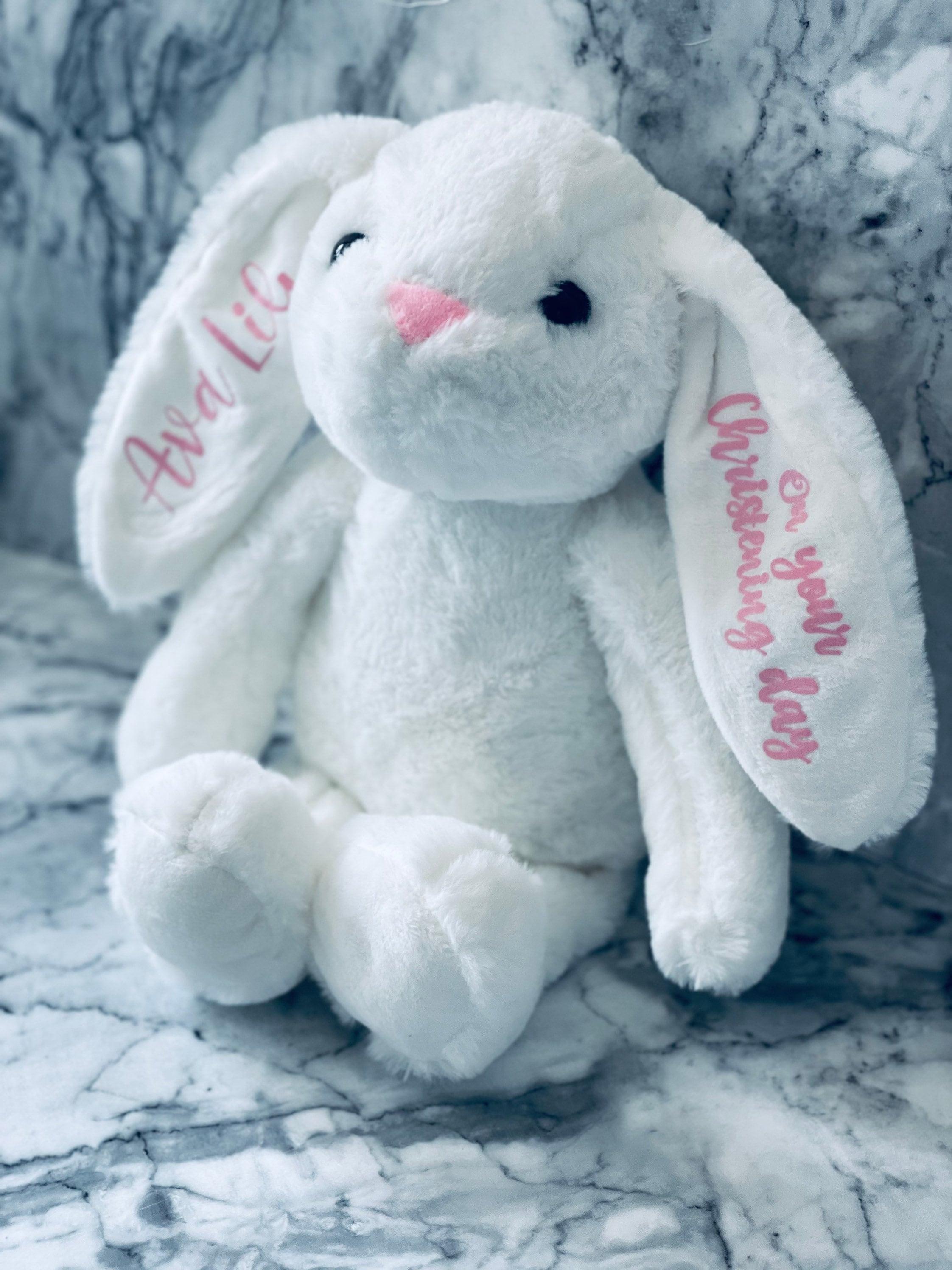 Personalised Rabbit / christening gift / Baby stats teddy Etsy