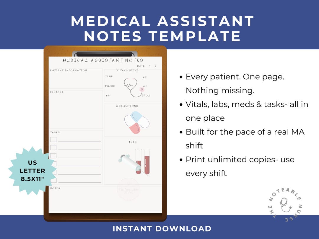 Medical Assistant Documentation Template | 1-patient Notes | Vitals ...