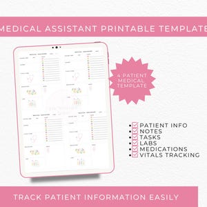 MEDICAL ASSISTANT Notes | 4 Patient Instant Download Notepad | Printable Documentation Tool