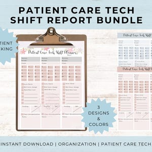 Patient Care Tech Shift Planner and Patient Care Organizer Bundle - Nurse Aide Life Essentials, Patient Planner, Patient Care Tech Brain