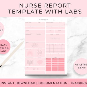 Nurse life, Nurse Medical Report, Printable  Notes,Nurse gift, Nurse notepad, Documentation, Patient history, Labs, Vitals, printable, PDF