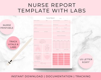 Nurse life, Nurse Medical Report, Printable  Notes,Nurse gift, Nurse notepad, Documentation, Patient history, Labs, Vitals, printable, PDF