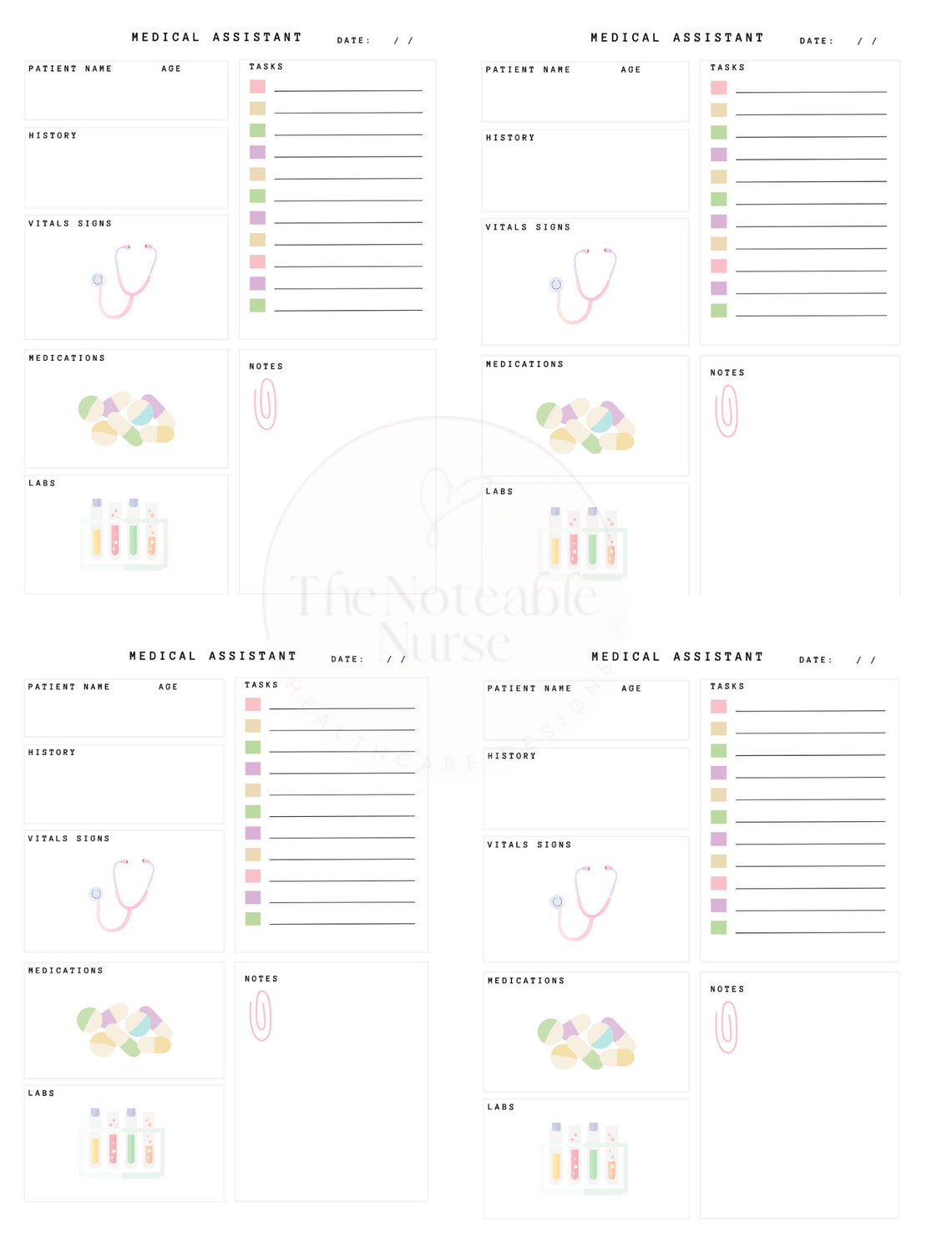 Medical Assistant Notes | 4 Patient Instant Download Notepad ...