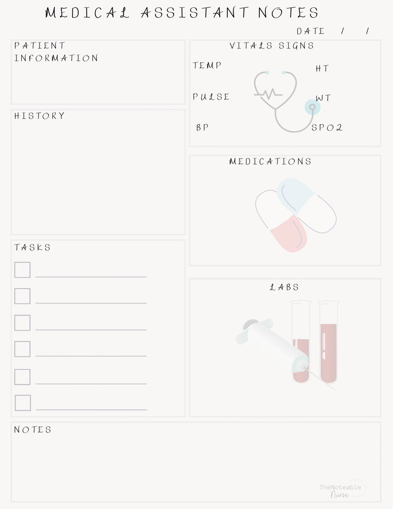 4 Patient, Medical Assistant Notes, Instant Download, Documentation
