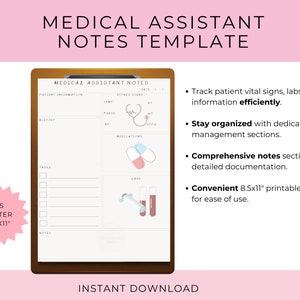 Comprehensive Medical Assistant Documentation Tool: Patient History, Tasks, Vitals - Printable PDF for Instant Download