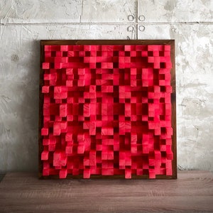 Wood diffuser, Wood Wall Decor Mosaic, Acoustic Diffuser, Customc RED Acoustic Panel