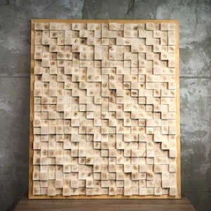 Wood diffuser, Wood Wall Decor Mosaic, Acoustic Diffuser, Custom Acoustic Panel, wood burning technique