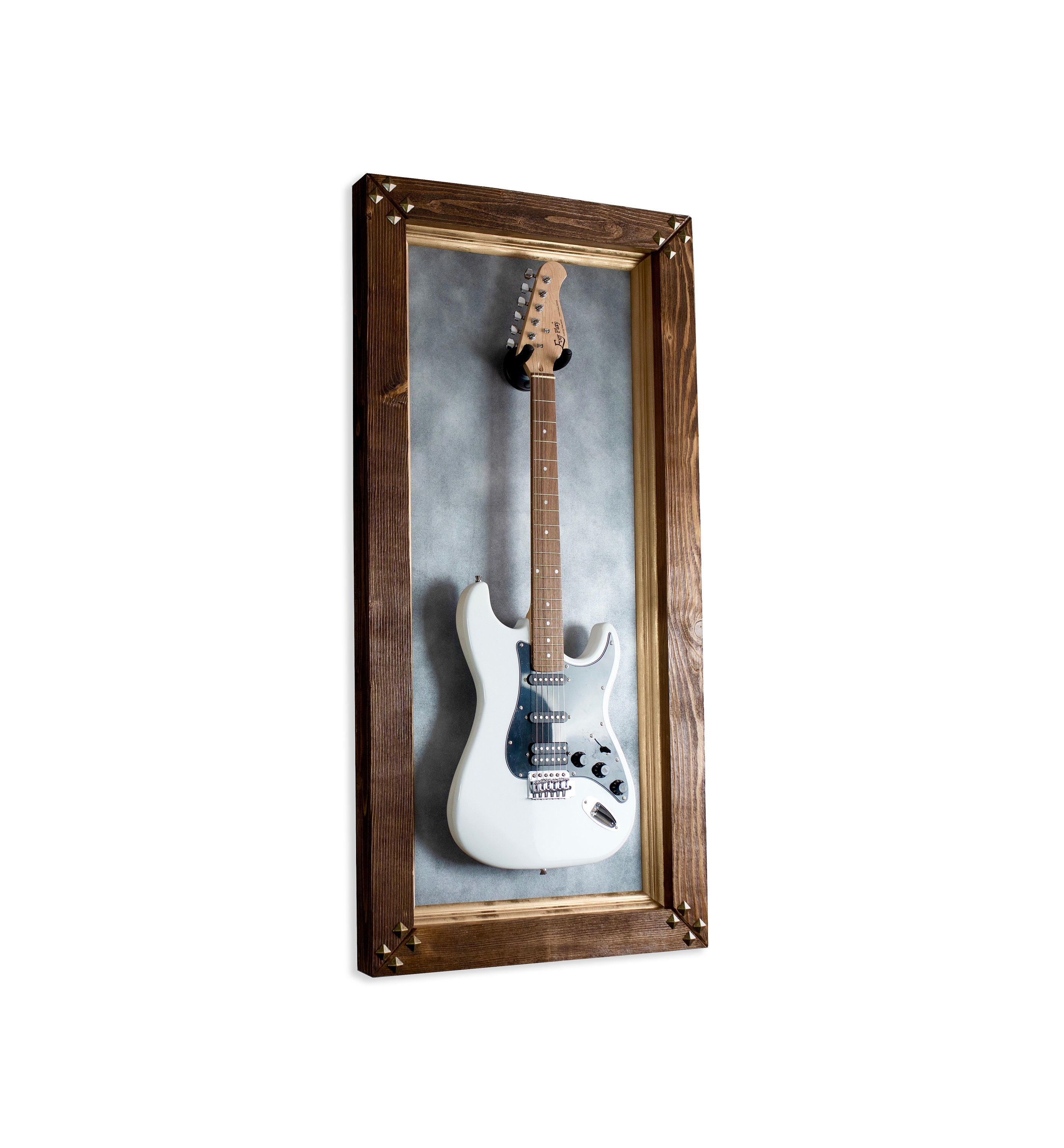 Cornice per esposizione da parete per chitarra LED LIGHT Gancio per chitarra  Sfondo argento -  Italia