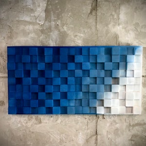 Wood Wall Art - custom diffuser Navy Blue, light blue and White acoustic panel Geometric mosaic
