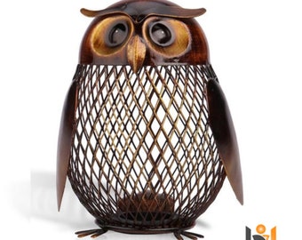 Handmade Piggy Bank Mesh Net Metal Owl Money Box Savings Metal Coin Box Home Decoration Craft Metal Owl Moneybox