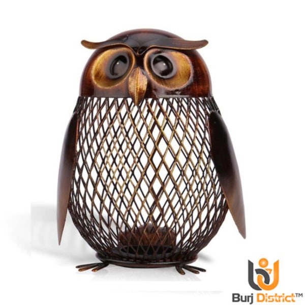 Handmade Piggy Bank Mesh Net Metal Owl Money Box Savings Metal Coin Box Home Decoration Craft Metal Owl Moneybox