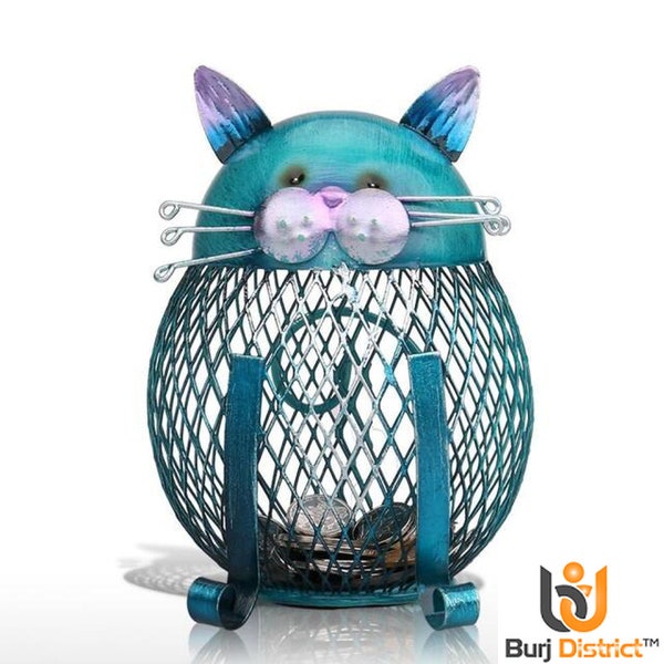 Handmade Piggy Bank Mesh Net Metal Cat Money Box Savings Metal Coin Box Home Decoration Craft Metal Cat Moneybox