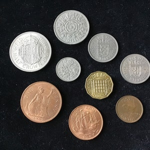 Complete 9 Coin Pre-Decimal Coinage Queen Elizabeth II Half Crown Shillings Penny & 1/2 Penny