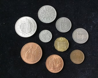 Complete 9 Coin Pre-Decimal Coinage Queen Elizabeth II Half Crown Shillings Penny & 1/2 Penny