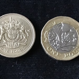 1983 and 2016 1st British Old Round Pound &and 1st British New BiMetal 12 Sided Pound Coins