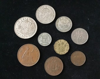 9 British English UK King George VI Circulated Pre-Decimal Full Set Random Years 1941 Farthing To Half Crown