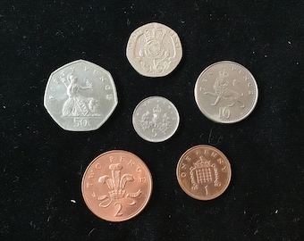 British English United Kingdom Circulated Small Emblems Decimal Coin Set 50 20 10 5 2 1 p Pence