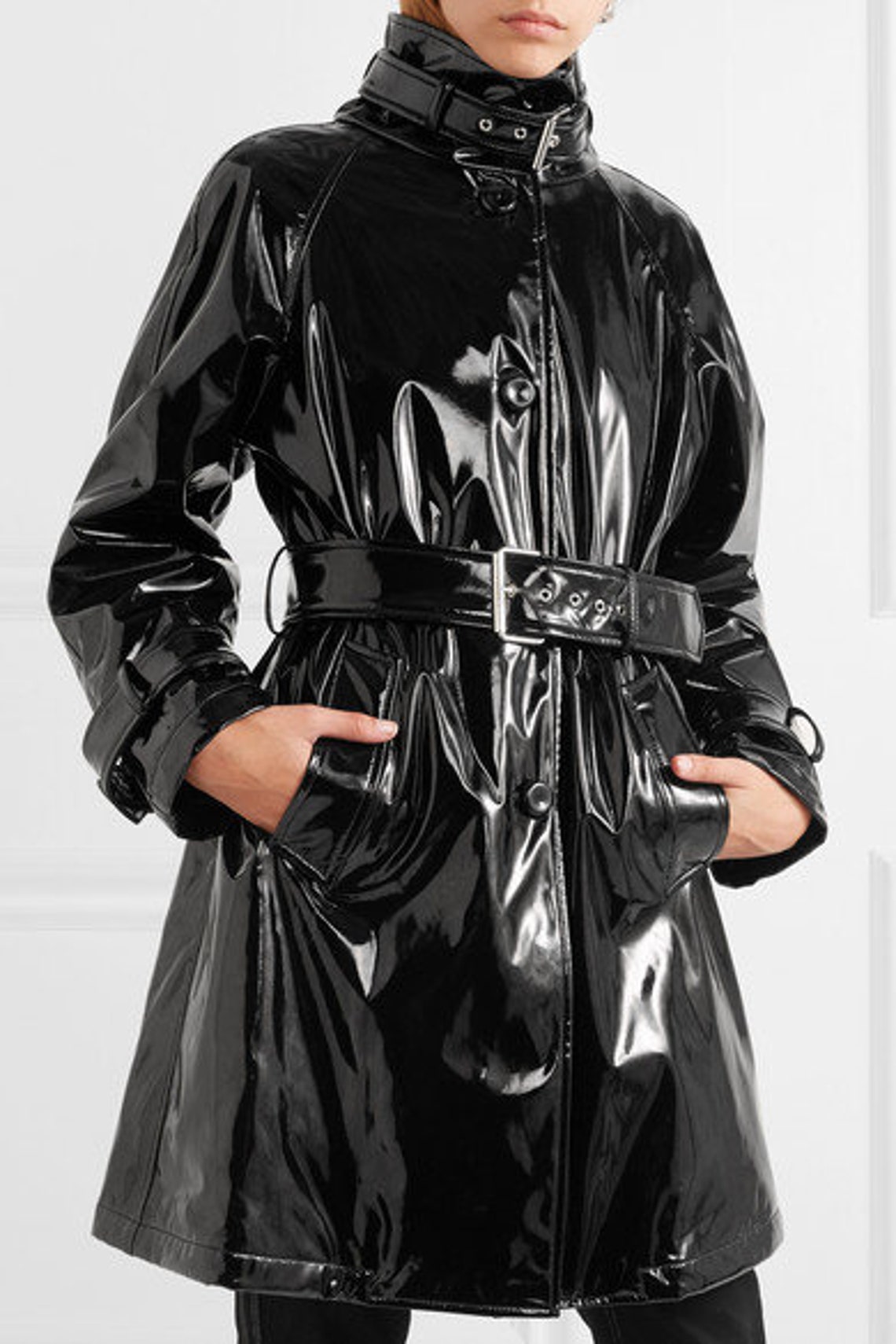 Vinyl Black Long Trench Coat For Womens Black Long Coat | Etsy