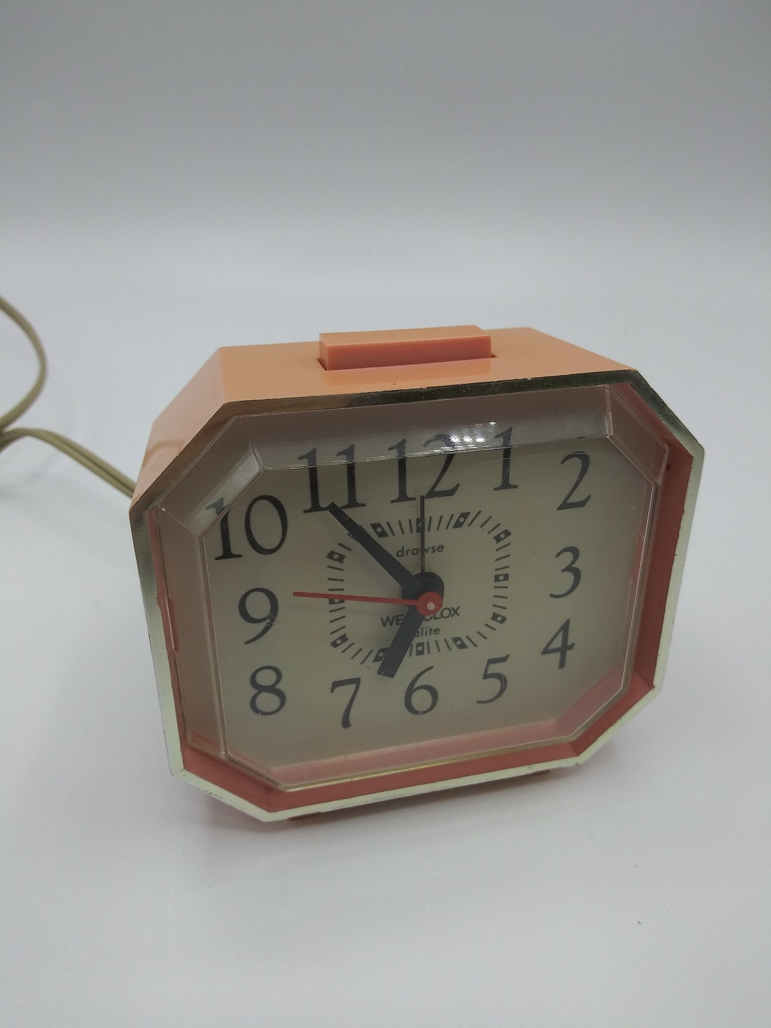 westclox-electric-alarm-clock-dialite-made-in-usa-in-pink-etsy