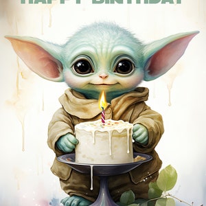 Carte d’anniversaire sur le thème mandalorien - Carte de vœux Star Wars imprimable - Carte-cadeau Star Wars imprimée à la maison - Carte numérique Baby Yoda Grogu