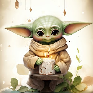 Mandalorian Themed Birthday Card - Printable Star Wars Greeting Card - Print at Home Star Wars Gift Card - Baby Yoda Grogu Digital Card