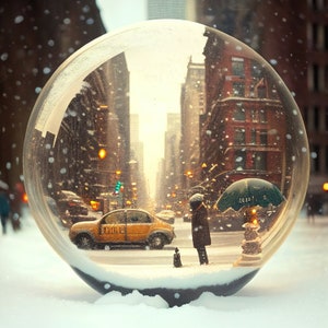 4 Digital New York Snow Globe - New York View - Vintage New York Picture - Snowfall in New York - Printable New York Painting