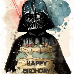 Darth Vader Themed Birthday Card - Printable Star Wars Greeting Card - Print at Home Star Wars Gift Card - May the Fourth Be With You Card