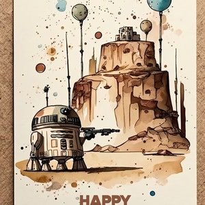 R2D2 Themed Birthday Card - Printable Star Wars Greeting Card - Print at Home Star Wars Gift Card - May the Fourth Be With You Card