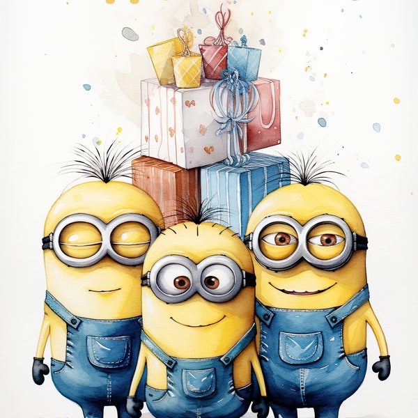 Minions Themed Birthday Card - Printable Minions Greeting Card - Print at Home Minions Gift Card - Kevin and Stuart Birthday Card