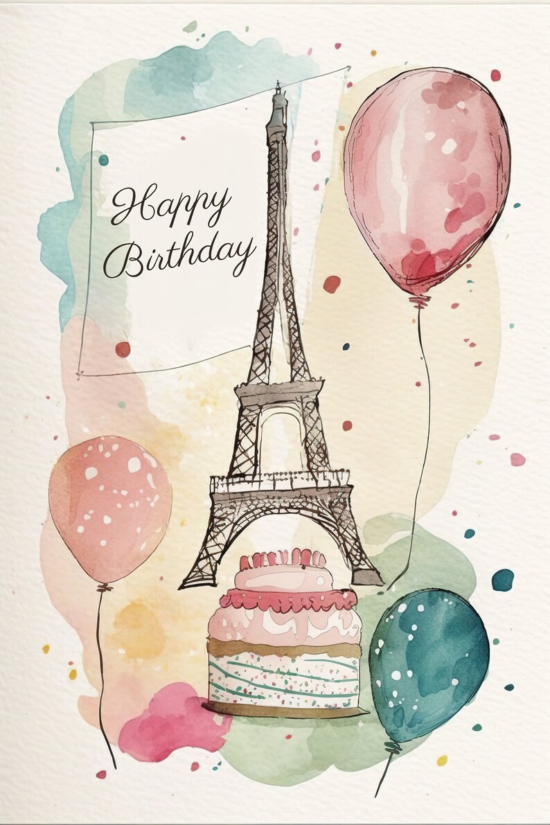 Paris Theme Birthday Card Printable Birthday Card Lovely Birthday Card ...