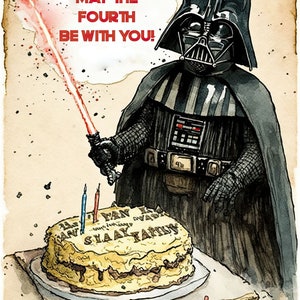 Darth Vader Themed Birthday Card - Printable Star Wars Greeting Card - Print at Home Star Wars Gift Card - May the Fourth Be With You Card