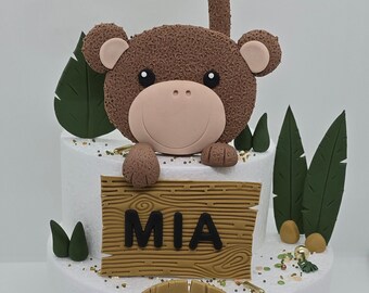 Aap, aap, taartdecoratie, taarttopper, dierentuin, kindertaart, fondantfiguren, dier, taartfiguren, safari, dieren