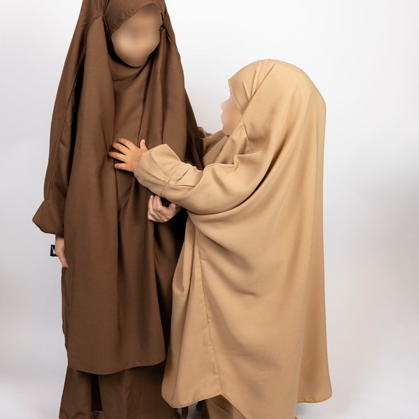 Kids baby Two piece Wool Peach Jilbab overhead abaya prayer dress in the UK