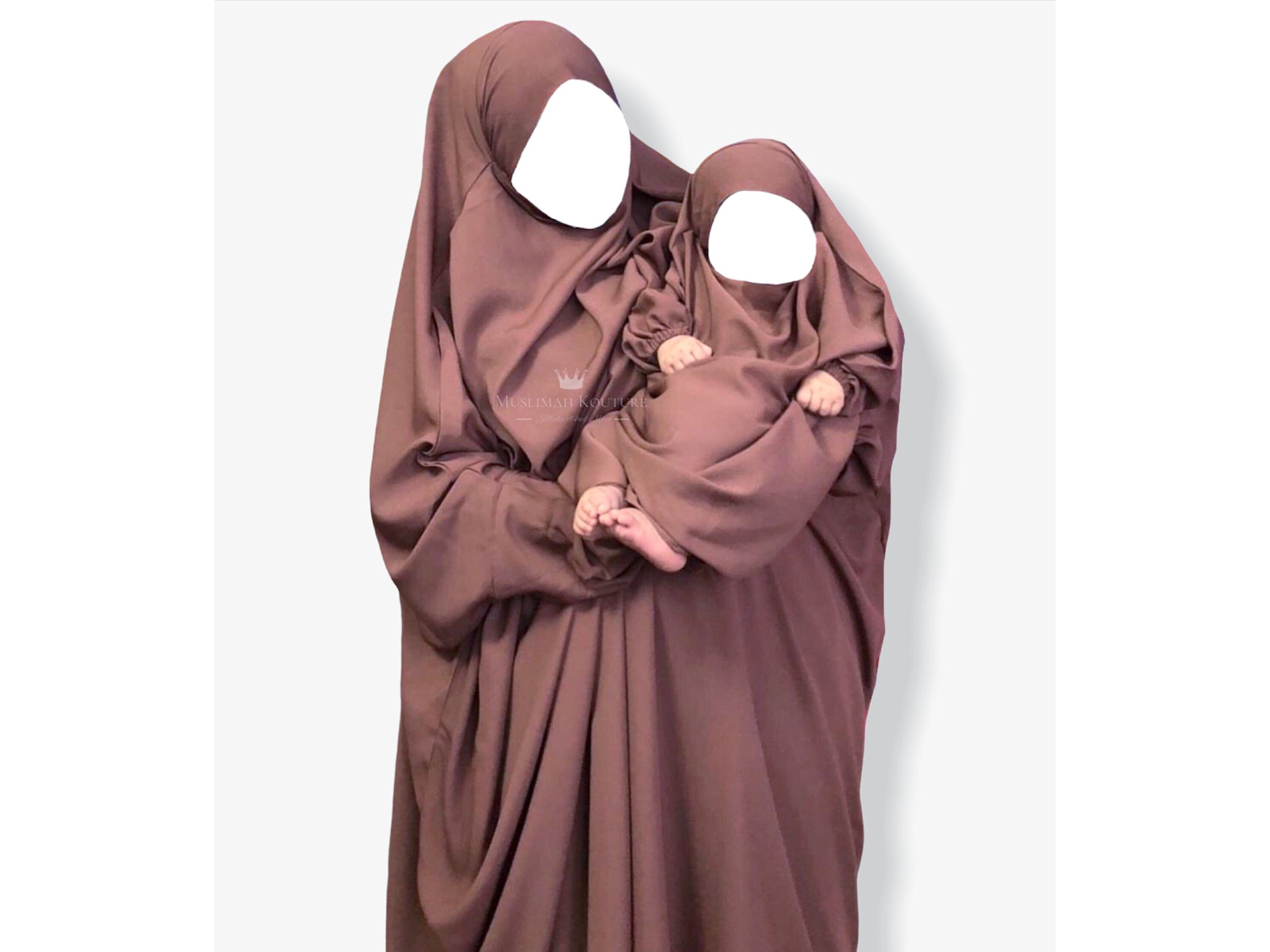 Kids baby Two piece Wool Peach Jilbab overhead abaya prayer | Etsy