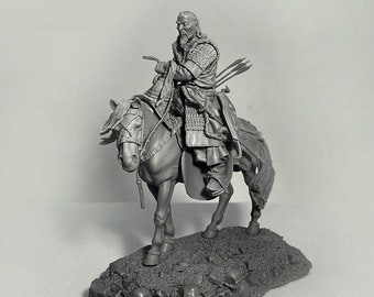 Kit de modelo de figura de resina a escala 1/24 de guerrero mongol, líder mongol, jinete a caballo, sin pintar, sin ensamblar