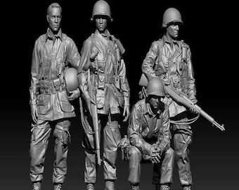 1/35 Resin Figure Model Kit Four US Gun Soldiers Infantry Army Infantrymen Gunners Normandy WWII WW2 War Unpainted Unassembled