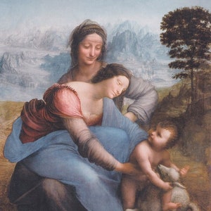 La Virgen y el Niño con Santa Ana de Leonardo Da Vinci, pintura religiosa, obra de arte Vintage, pintura por números, Kit DIY, decoración de dibujo