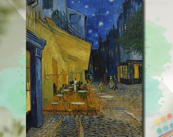 Paint By Numbers Kit Cafe Terrace At Night By Vincent Van Gogh Painting Vintage DIY Scenery Draw Artwork