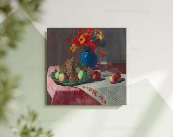 Canvas Wall Art Print For Bedroom Living Room Elegant Home Scenery Interior Decoration Poster Still Life With Capucines By Felix Vallotton