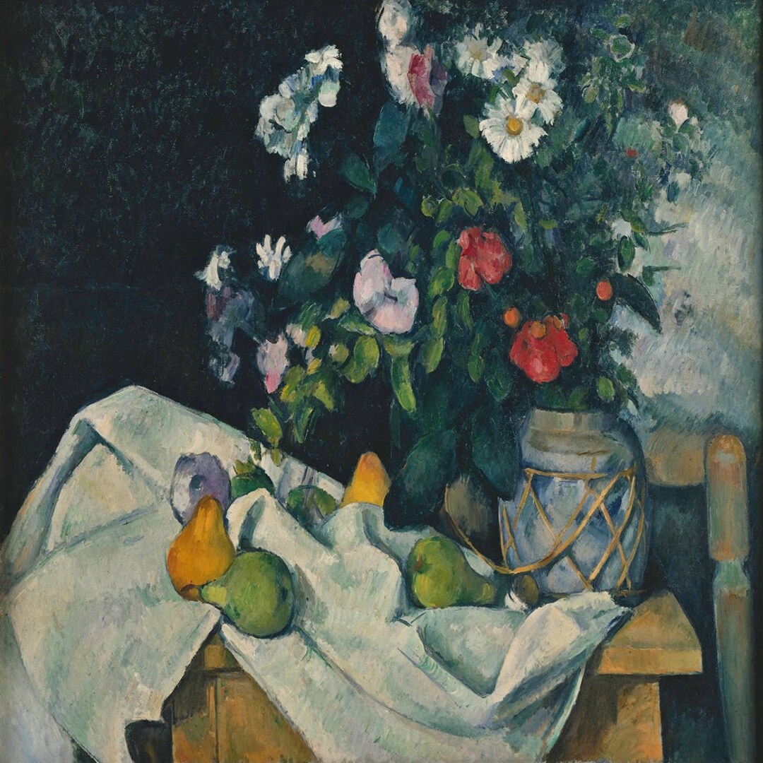 Still Life With Flowers and Fruit by Paul Cezanne Painting Vintage ...
