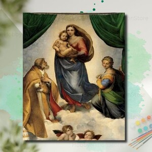 Kit de pintura por números: La Madonna Sixtina de Rafael, pintura vintage, bricolaje, dibujo, obra de arte