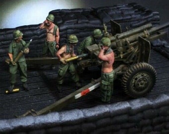 Kit de modelo de figura de resina a escala 1/35 de cinco soldados de artillería de la Marina de los EE. UU. de la guerra de Vietnam, sin pintar ni ensamblar.