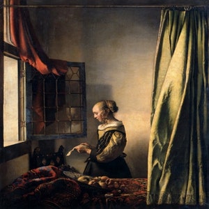 Chica leyendo una carta con una ventana abierta de Johannes Vermeer, pintura de obra de arte Vintage, Kit de pintura por números, arte de decoración de dibujo DIY