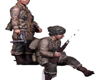 1/35 Resin Figure Model Kit Two US Soldiers Infantrymen Paratroopers Airborne Gunners Vehicle Riders WW2 War Army WWII Unpainted Unassembled
