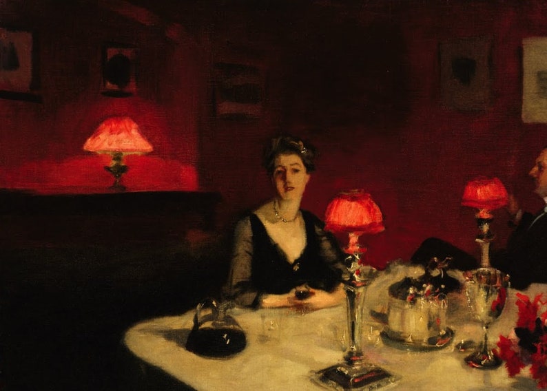 A Dinner Table at Night by John Singer Sargent Painting Vintage Artwork