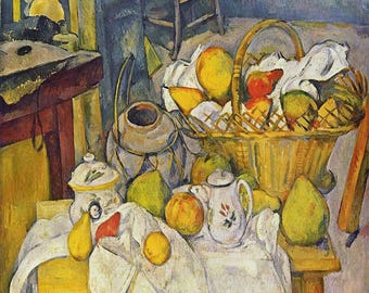 Still Life With Fruit Basket By Paul Cezanne Painting Vintage Artwork Paint By Numbers Kit DIY Decor Draw Art