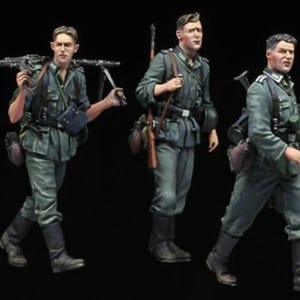 1/35 Resin Figure Model Kit 3 German Gunners Soldiers Infantrymen Machine Gunner WW2 Unpainted Unassembled