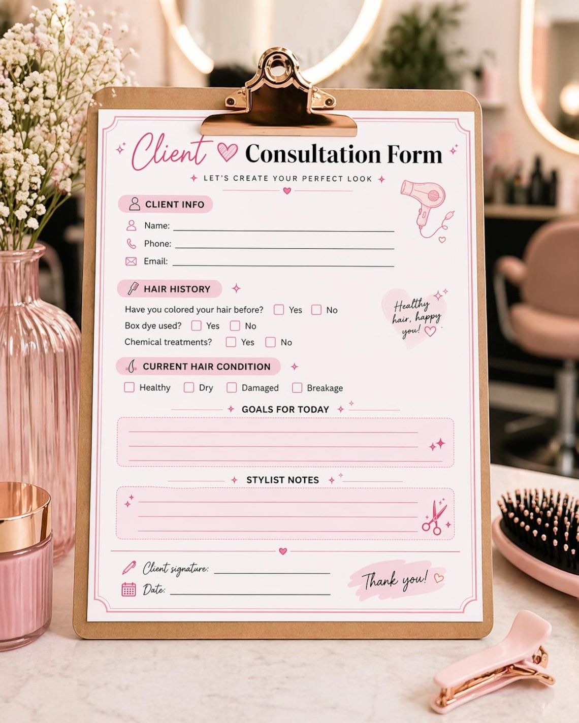 Hair Stylist Consultation Form Printable | Salon Intake Template ...