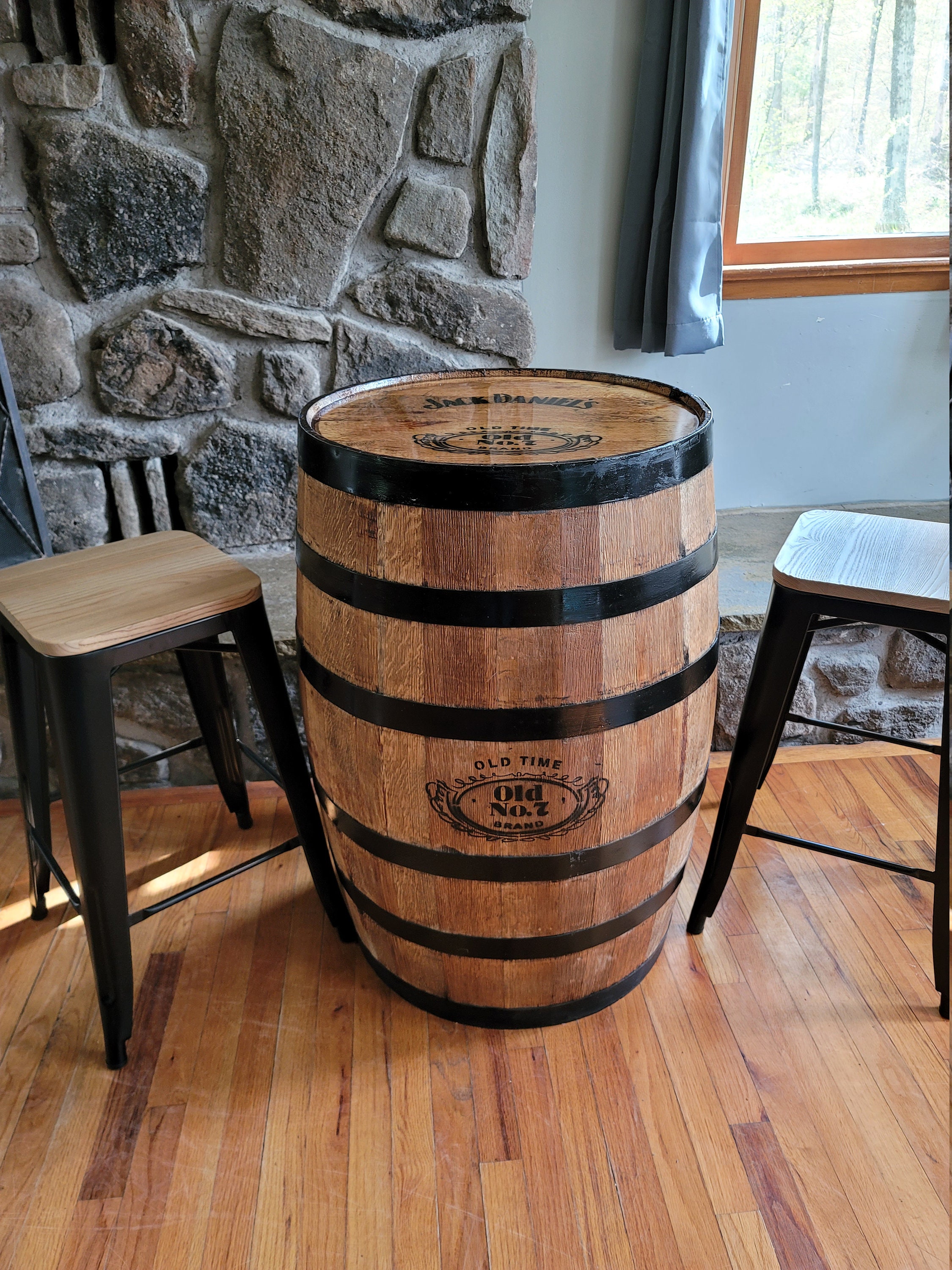 Live Edge Barrel Bar Set with Epoxy River - Bourbon Barrel